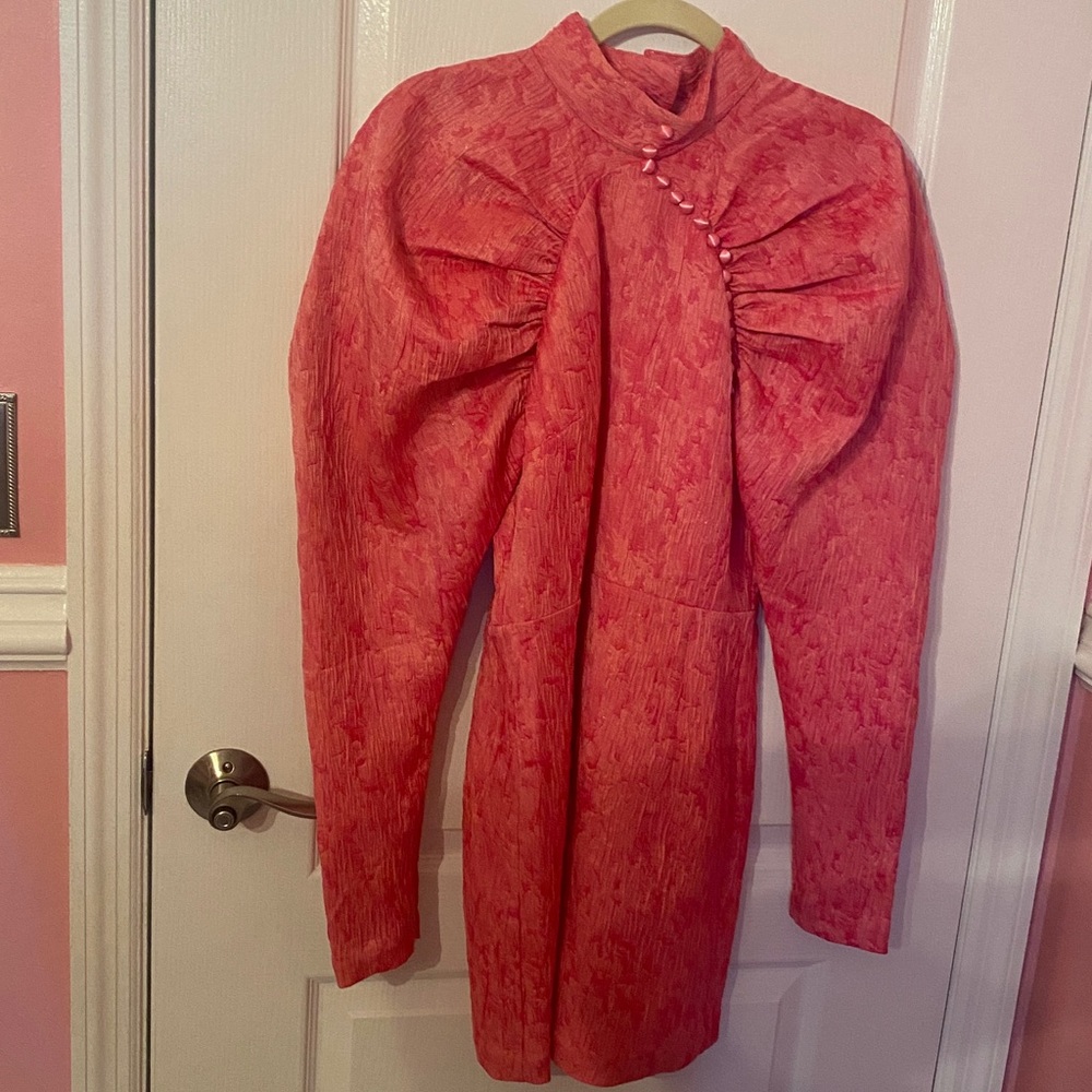 Rotate by Birger Christensen Jacquard Mini Dress Pink Carnation Size 8 - Picture 2 of 7